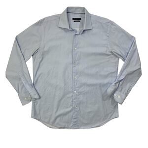 Bugatchi Shirt Mens 16.5 Cloud Blue Shaped Fit Long Sleeve Cotton Button Up
